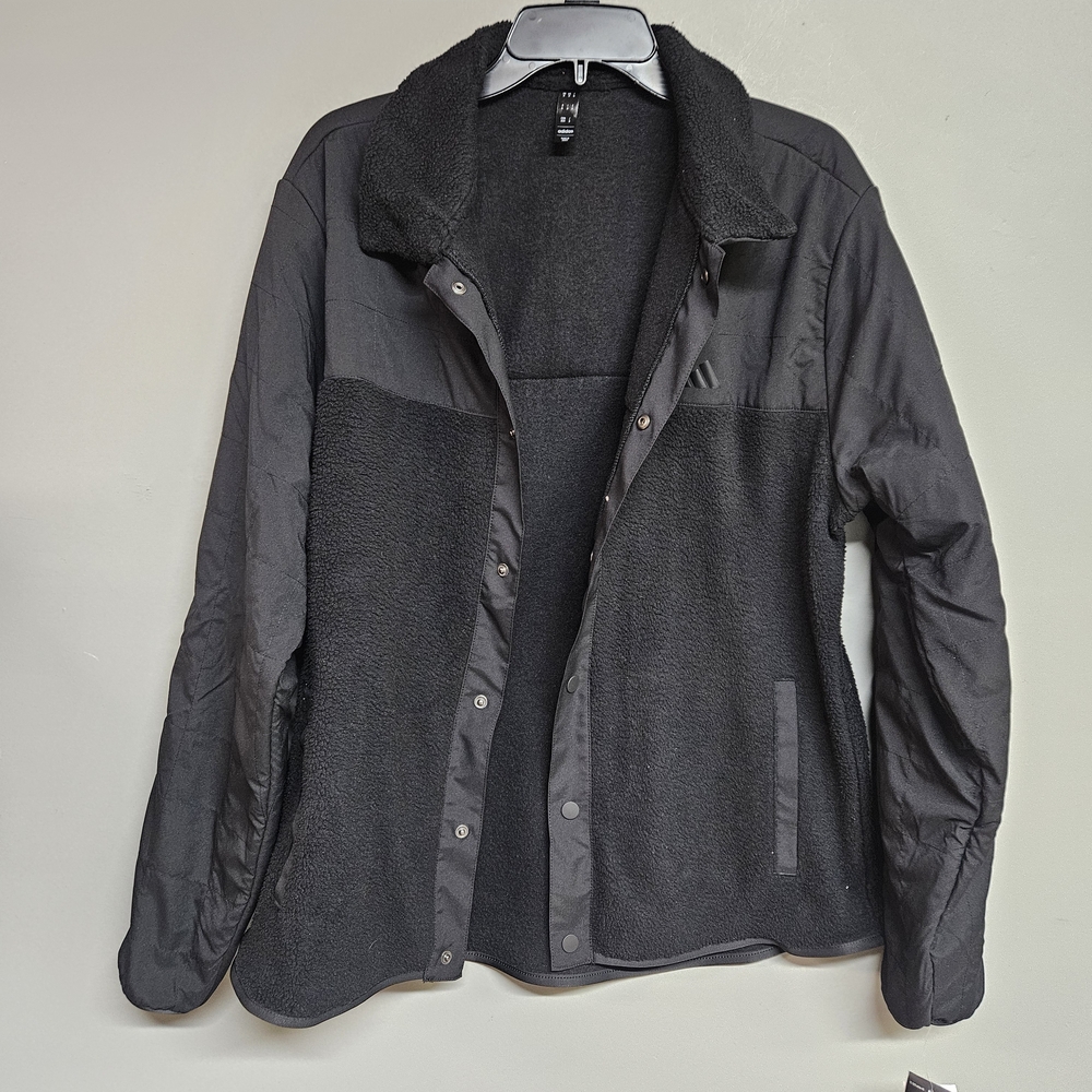 adidas Men's Medium Black Lightweight Quilted Fleece Jacket Snap Closure